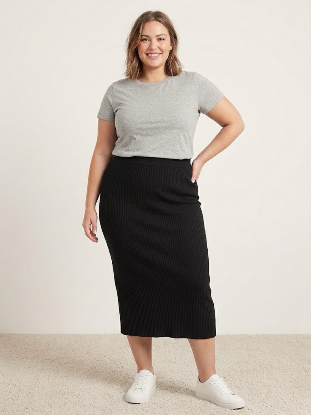 Old Navy Ribbed Midi Skirt - Black